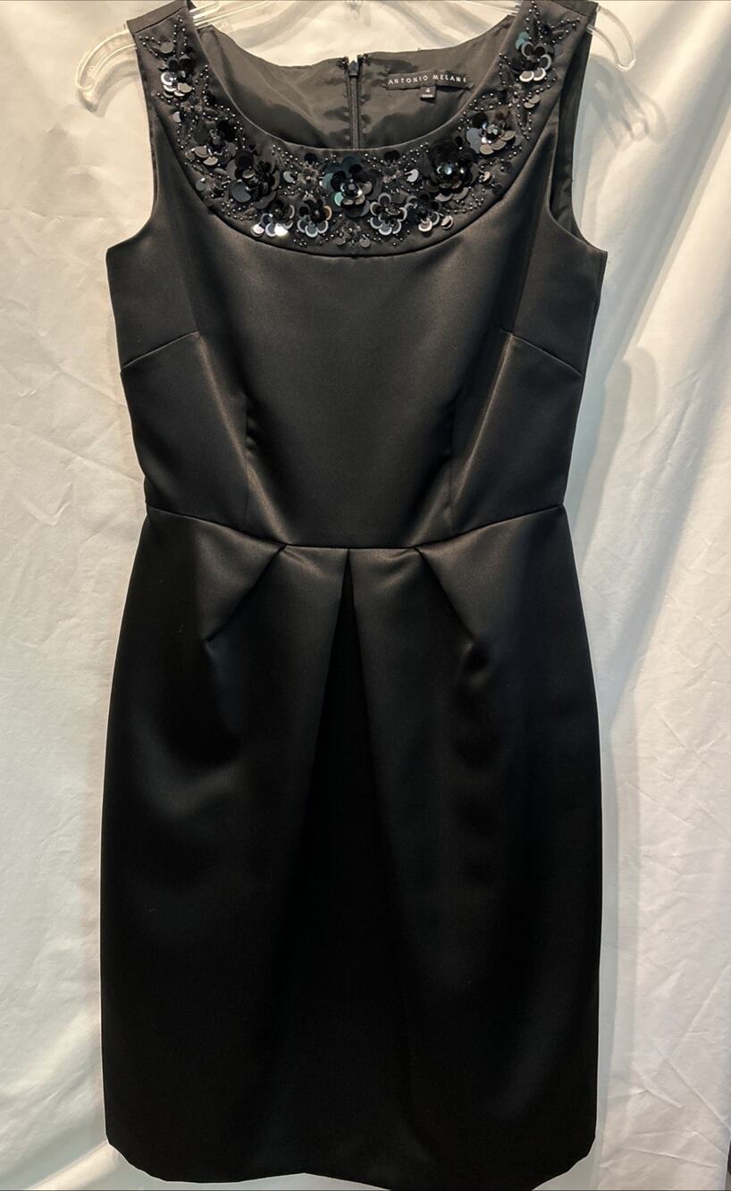 Antonio Melani Size 4 Black Dress With Floral Sequins Cocktail Glam Career Party